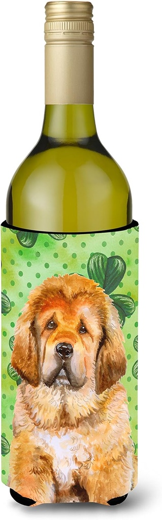 Caroline's Treasures BB9895LITERK Tibetan Mastiff St Patrick's Wine Bottle Hugger, Green Bottle Cooler Sleeve Hugger Machine Washable Collapsible Insulator Beverage Insulated Holder