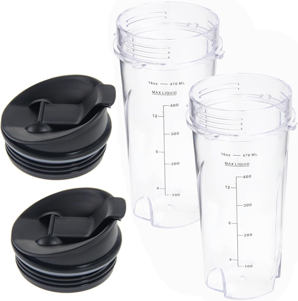16oz Replacement Cups for Ninja QB3001SS Fit Compact Personal Blender, Single Serve 16-Ounce Cup Set for Ninja BL770 BL780 BL660 Professional Blender, with Seal Lids- 2 Pack