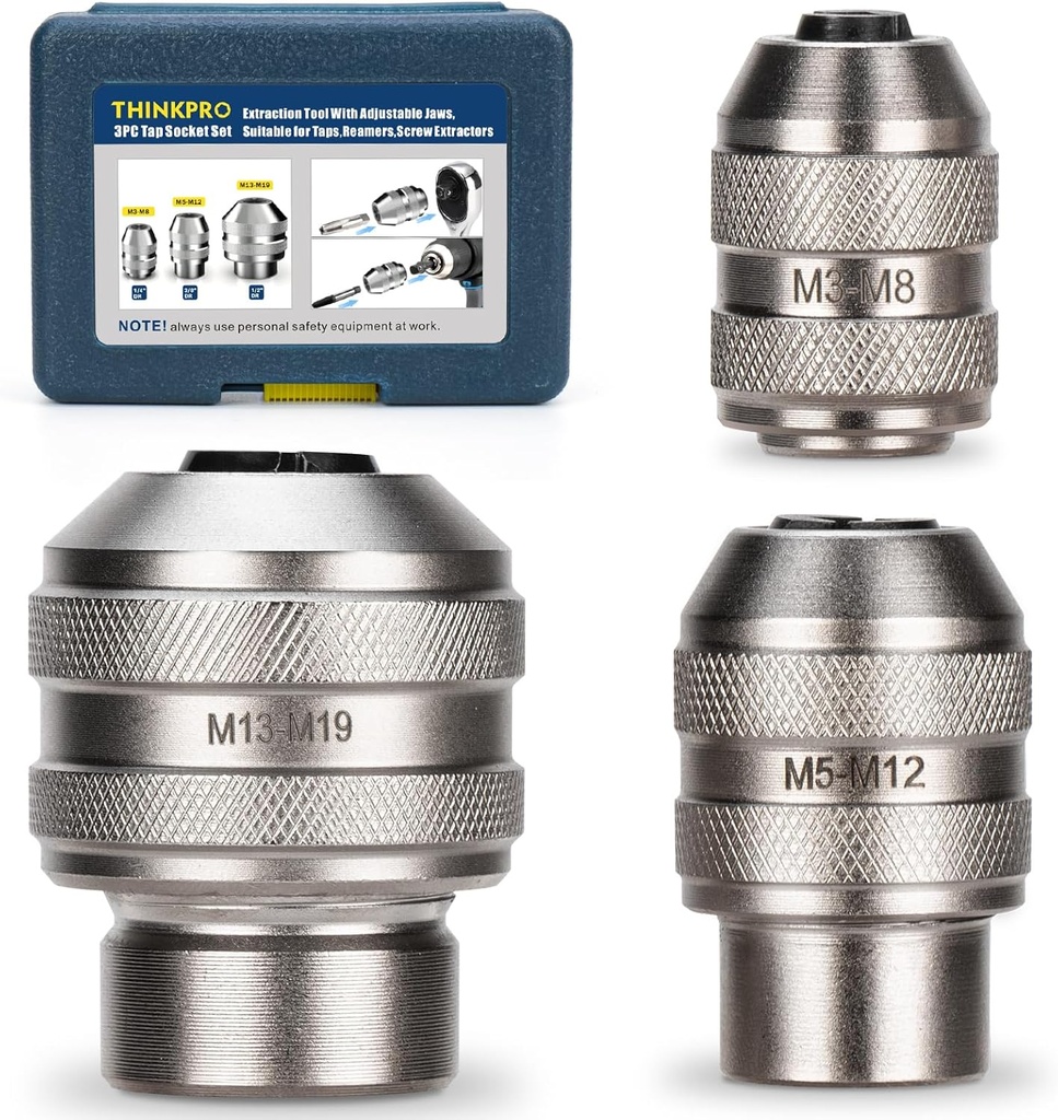 3 Piece Tap Socket Set for Ratchet Wrench - 1/4" 3/8" 1/2" Drive, Fits Taps, Reamers, Extractors with Square Shank (M3-M19)​,Cr-Mo Steel