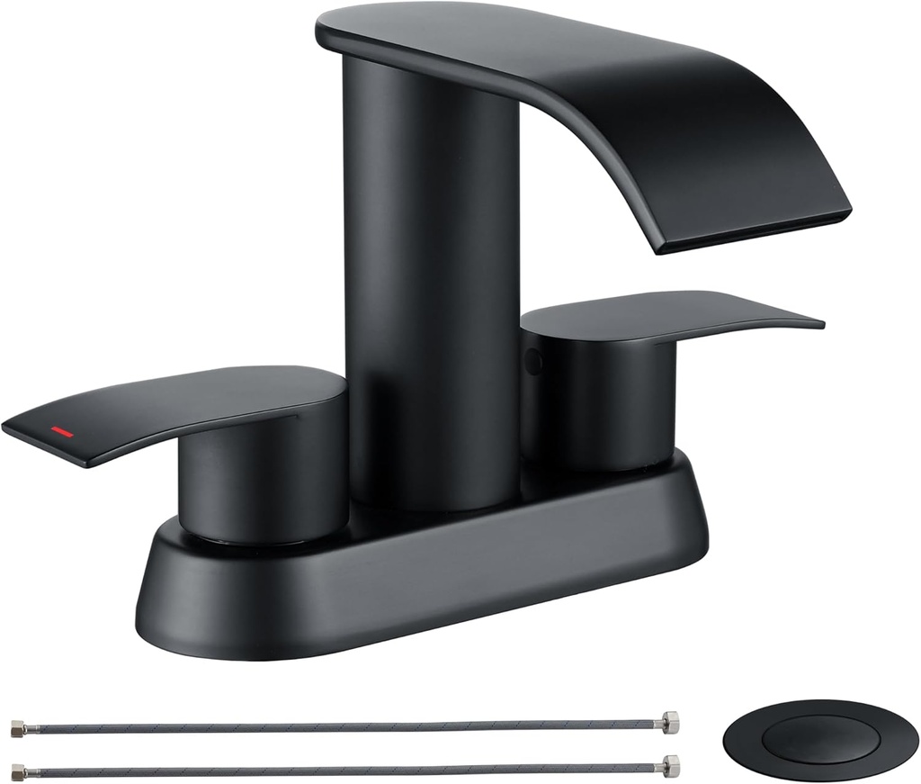 Ultimate Unicorn Bathroom Faucet for Sink Matte Black, 4 Inch Bathroom Sink Faucets for 3 Hole or 2 Hole, Two Handles Waterfall Faucet with Pop up Drain