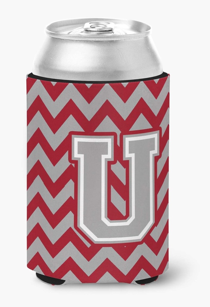 Caroline's Treasures CJ1043-UCC Letter U Chevron Crimson and Grey Can or Bottle Hugger Cooler Washable Drink Sleeve Collapsible Beverage Insulated Holder, Can Hugger, Multicolor