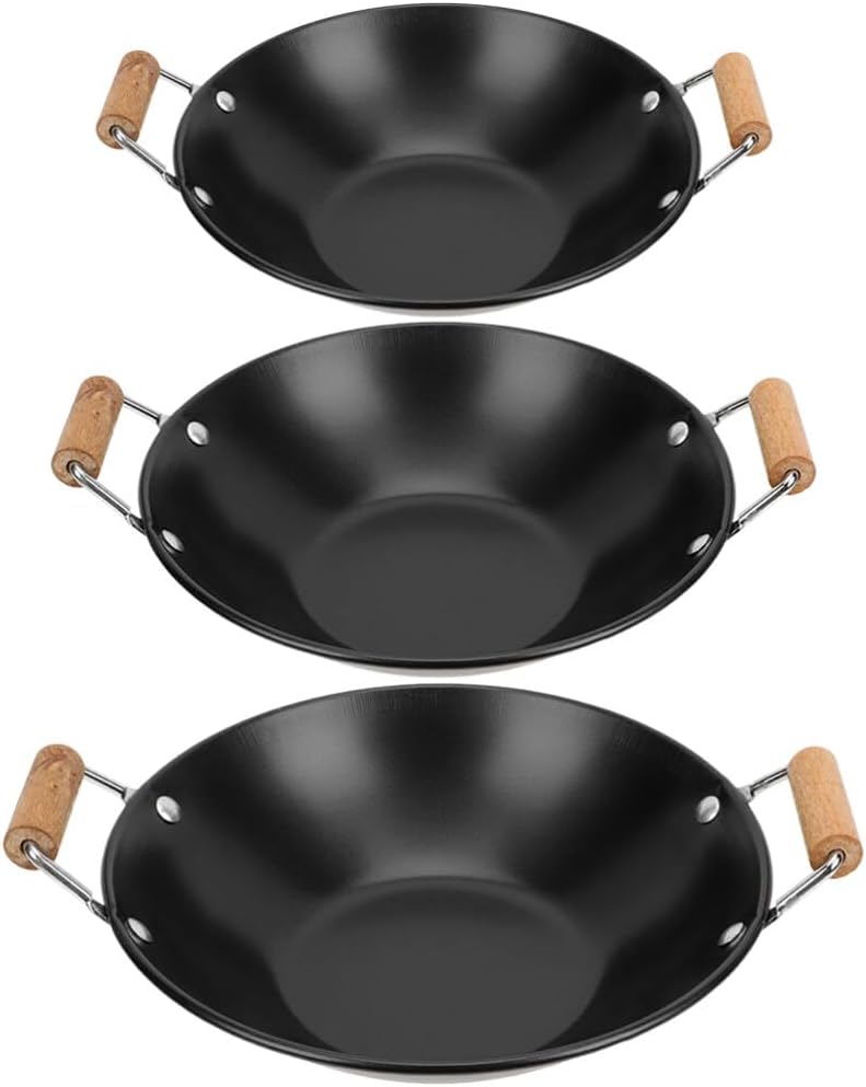 UPKOCH 3pcs Hot Pot with Wooden Handles for Household Cooking Compact Individual Use Easy to Clean and Stable Design