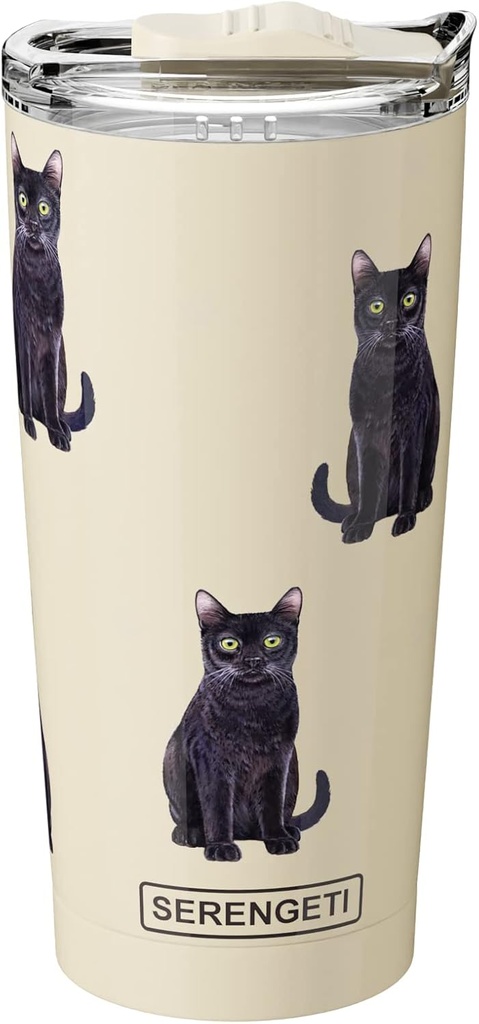 SERENGETI Black Cat 20 Oz. Stainless Steel, Vacuum Insulated Tumbler with Spill Proof Lid - 3D Print - Insulated Travel mug for Hot or Cold Drinks (Black Cat Tumbler)