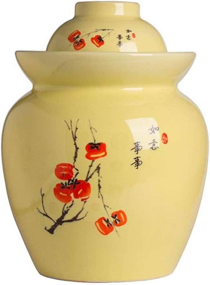 Yellow Multi-function Fermentation Jar with Lid, Thickened Ceramic Kimchi Bottle, Korean Night Pickle Cabbage Sealed Kimchi Pot, Sauerkraut Storage Jar Container Jars (Size : 26cm)