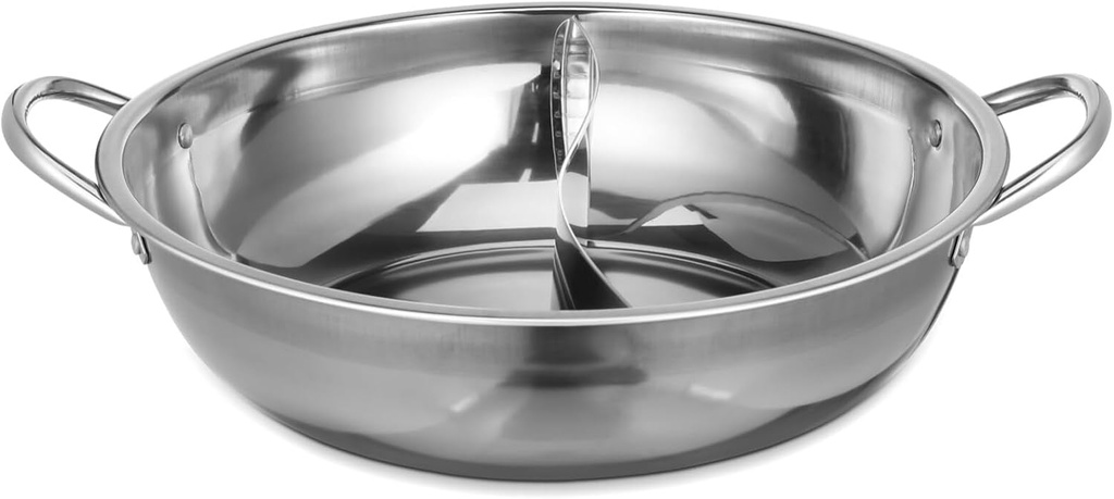 Hemoton Hot Pot with Divider Dual Sided Chinese Shabu Shabu Pot Stainless Steel Two-Flavor Stock s for Induction Cooktop Gas Stove Silver 32cm