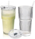 20oz Matcha Cup With Straw, Glass Cups With Lids And Straws Set Of 2 Iced Coffee Cups With Lids For Iced Latte Coffee Smoothie,Glasses Go to Cups