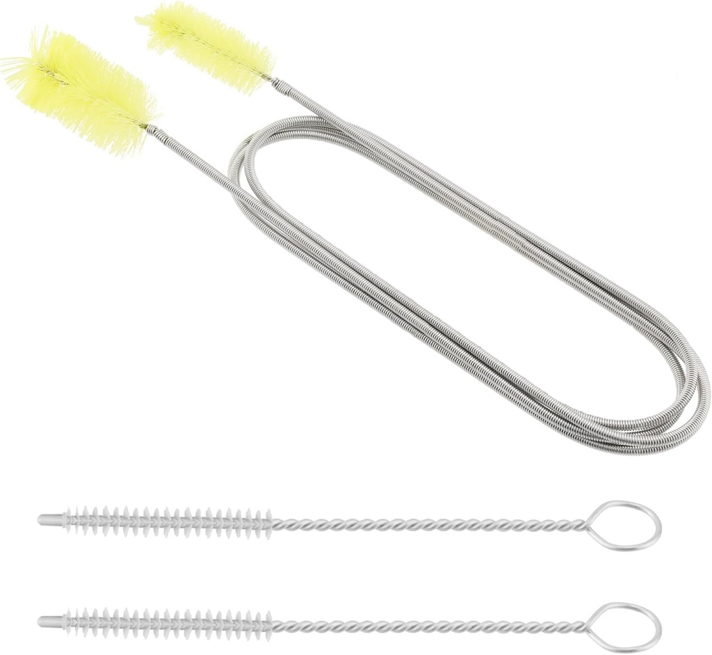 Flexible Drain Cleaning Brush (61" Long) for Drains, Bottles, Bathroom Sink, Bathtub, Shower, and Kitchen Sink, Heavy-Duty Double Ended Nylon with Elastic Hose, Includes 2 Tube Cleaning Brushes