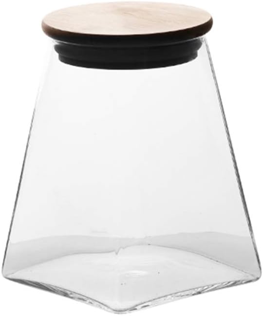 Hemoton Geometric Airtight Storage Jar Sealed Glass Food Container with Wooden Cover for Snacks Grains and Tea Food Classification Storage