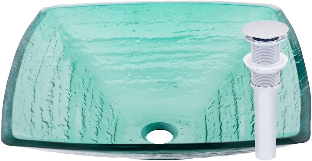 Miseno MNO-G682 Square 18-1/4" Tempered Glass Vessel Bathroom Sink - Polished Chrome Drain