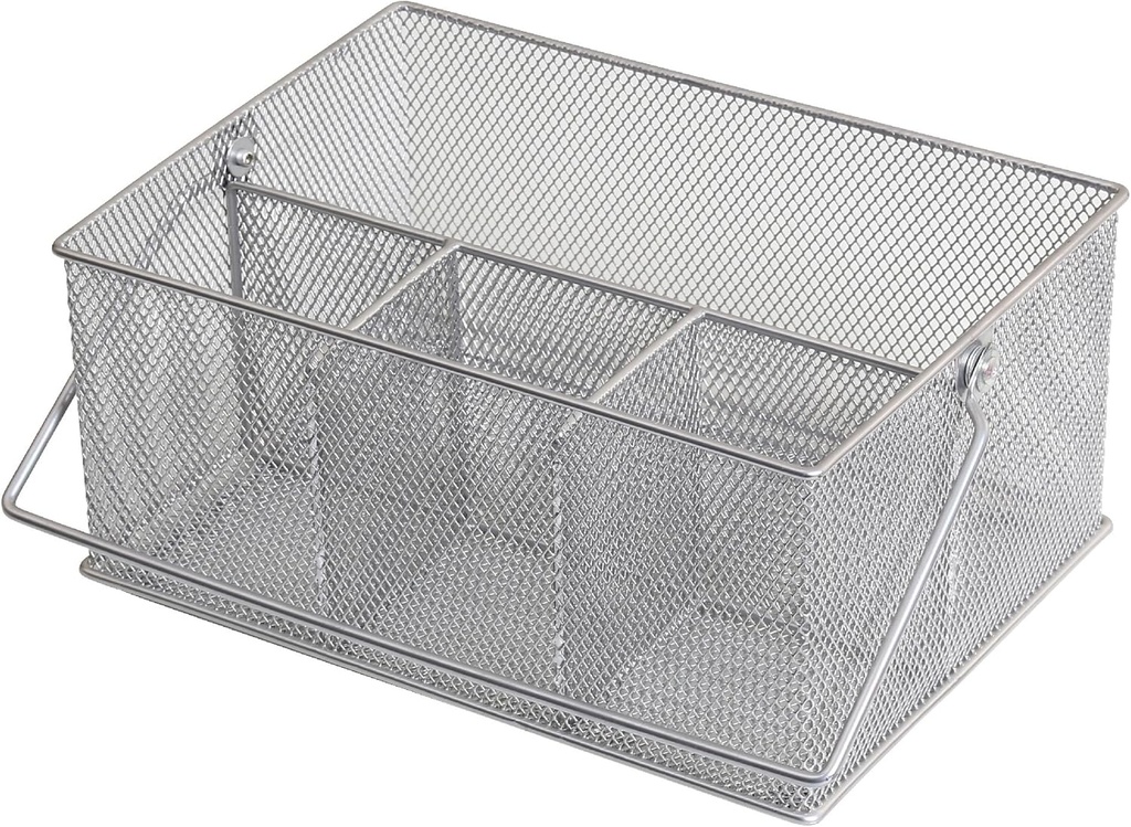 YBM HOME Mesh Silver Condiment Caddy/Kitchen Supply, Utensil, Silverware Organizer Cutlery Holder Flatware Storage Napkin Holder (Silver, 1)