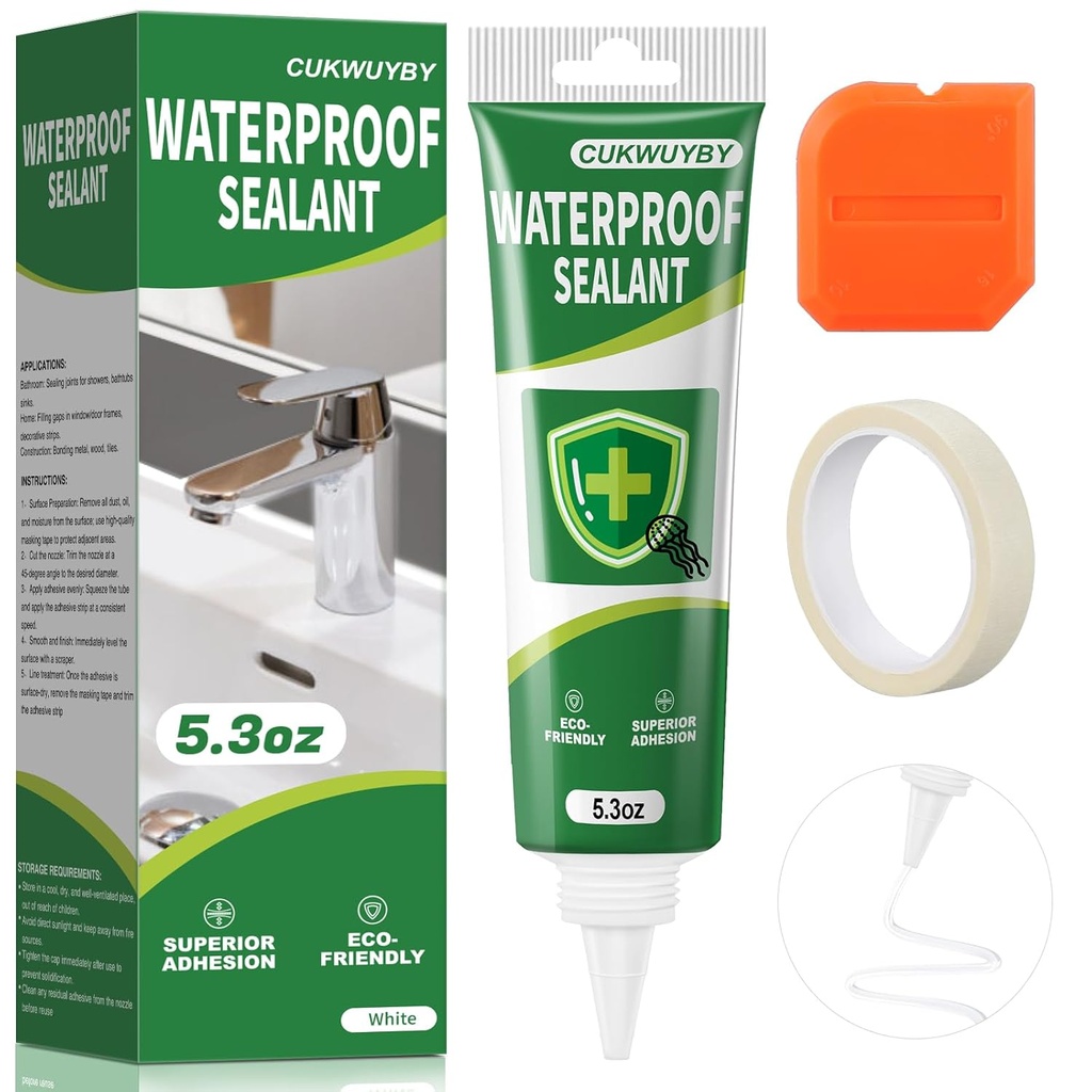 Silicone Caulk 5.2 fl oz for Kitchen Bathroom White Caulk Waterproof Silicone Sealant for Window Toilet Sink Door Caulking Sealant Stronger Adhesion Shrink & Crack Proof