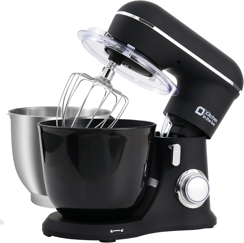 Kitchen in the box Stand Mixer, 4.5QT+5QT Two bowls Electric Food Mixer, 10 Speeds 3-IN-1 Kitchen Mixer for Daily Use with Egg Whisk,Dough Hook,Flat Beater (Onyx Black, 5QT)