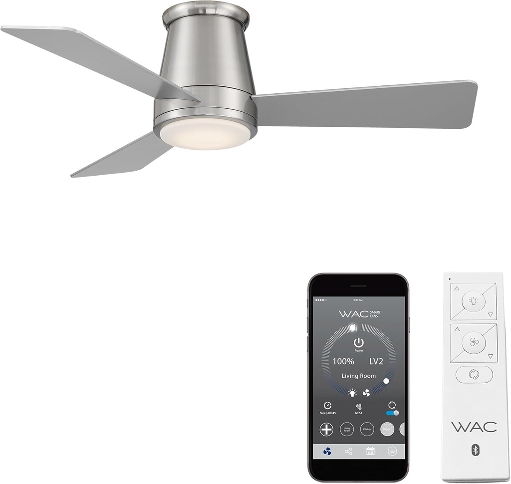 WAC Lighting Hug 3-Blade Aluminum Smart Flush Mount Ceiling Fan in Brush Nickel