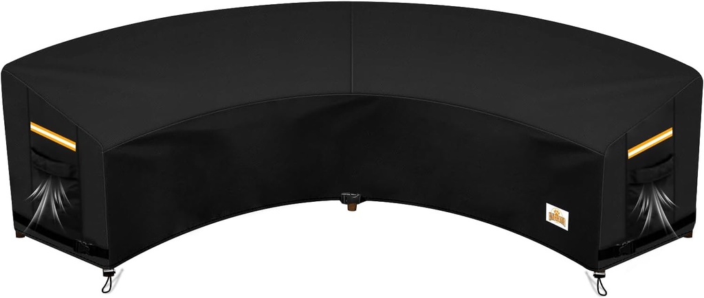 6-8 Seater Curved Outdoor Patio Sectional Couch Covers Heavy Duty Waterproof Anti-UV 600D Weatherproof Outside Sofa Chair Furniture Set Cover, with Security Buckles-190"/128"Lx36"Wx39"/24"H