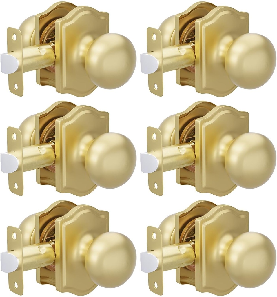 goldenwarm 6 Pack Brushed Gold Passage Door Knobs, Closet Door Knobs Gold Interior for Closet & Hallway