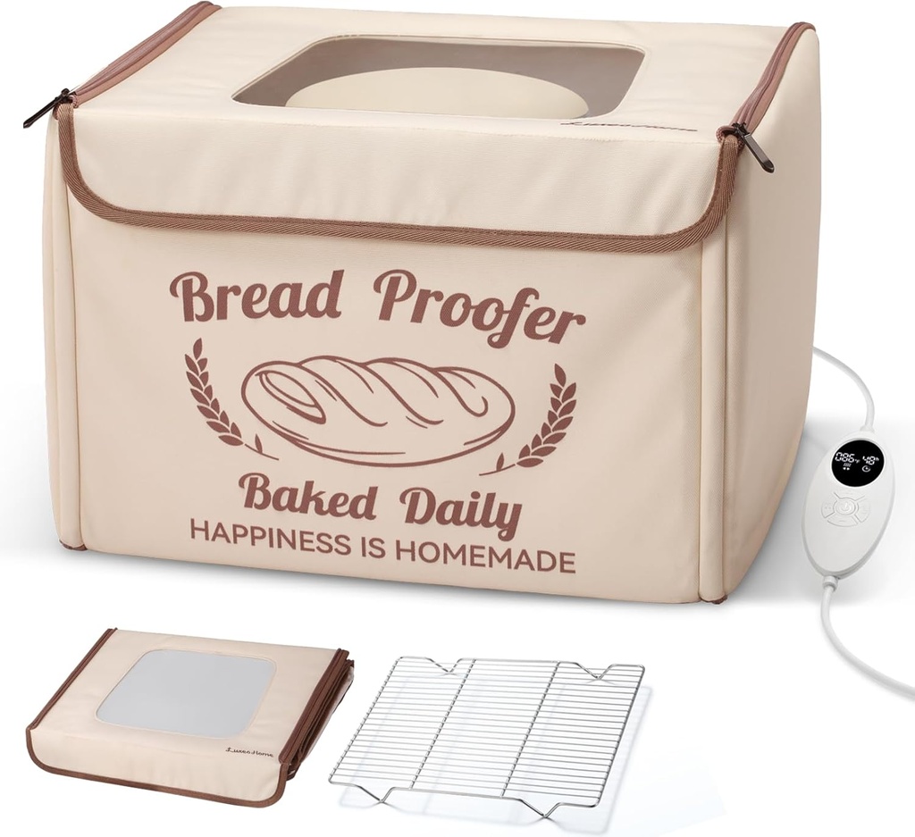 Folding Bread Proofing Box with 50-113℉ Temp Control & 48H Timer, Dough Proofer with Metal Rack, Humidor, Recipes, Ideal for Sourdough, Bread Baking, Pizza, Yogurt, Kombucha, Precise Control