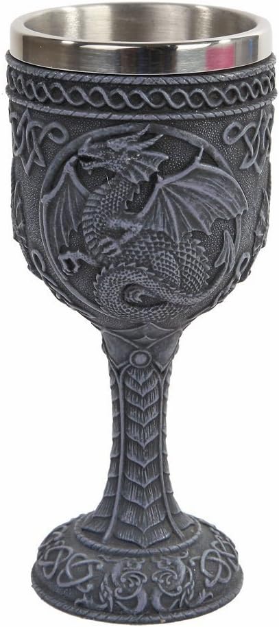 PTC Medieval Dragon Wine Goblet Chalice Resin Body Stainless Steel Faux Stone