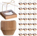 Ctosree 50 Sets Clear Plastic Cupcake Boxes 3.5 Inches Single Containers With 100 Pcs Liners, Baking Cups, Holders for Cake Dessert Storage