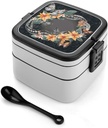 Butterflies And Garland Images Bento Box Adult Lunch Box All-in-One Lunch Containers with Removable Compartments Double Layer Bento Lunch Box with Spoon And Handle Stackable Lunchbox