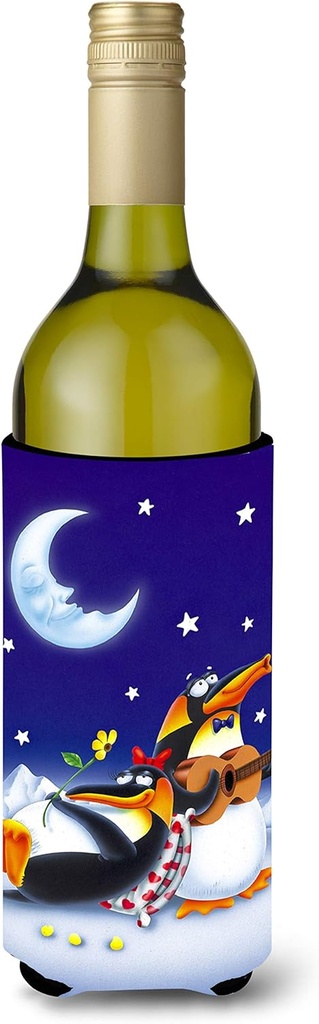 Caroline's Treasures APH0243LITERK Music Under The Moon Penguins Wine Bottle Hugger Bottle Cooler Sleeve Hugger Machine Washable Collapsible Insulator Beverage Insulated Holder
