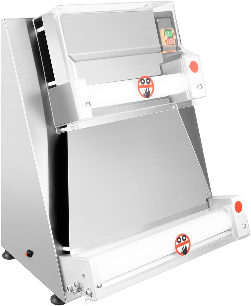Pizza Dough Roller Sheeter, 4-16" 370W Commercial Electric Automatic Pizza Press Making Rolling Machine with Transparent Protective Cover, Pastry Press Making Machine 0.7-5.4mm Adjustable Thickness