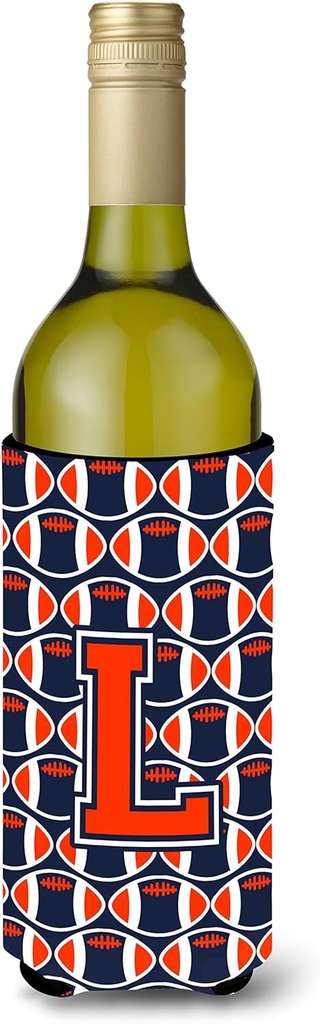 Caroline's Treasures CJ1066-LLITERK Letter L Football Orange, Blue and White Wine Bottle Hugger Bottle Cooler Sleeve Hugger Machine Washable Collapsible Insulator Beverage Insulated Holder