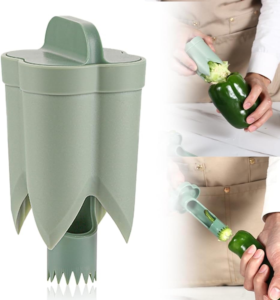 Pepper Seed Corer Remover,2025 Upgraded Red and Green Bell Pepper Cutter Corer Remover Tool for Vegetables and Fruits Kitchen Gadget (1, Green)
