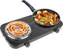 2000W Portable Double Burner Electric Coil Heating Hot Plate Stove Countertop RV Hotplate Temperature Controls Easy to Clean (Black)