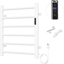 Electric Stainless Steel Warmer Rack Heated Towel Rack with Hooks Build-in Timer Temperature Adjustable Plug-in/Hardwired Hot Towel Rack for Bathroom Spa Gym Hotel (White, 6-Bar)