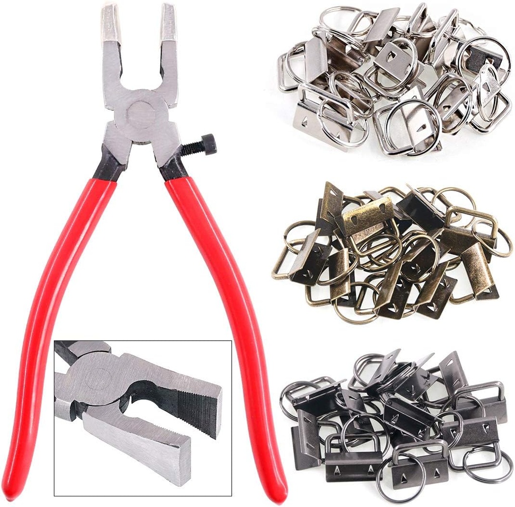 Swpeet 36 in 1 Set 25mm 3 Colors Key Fob Hardware with Key Fob Pliers & Glass Running Pliers, Studio Attachable Rubber Tips