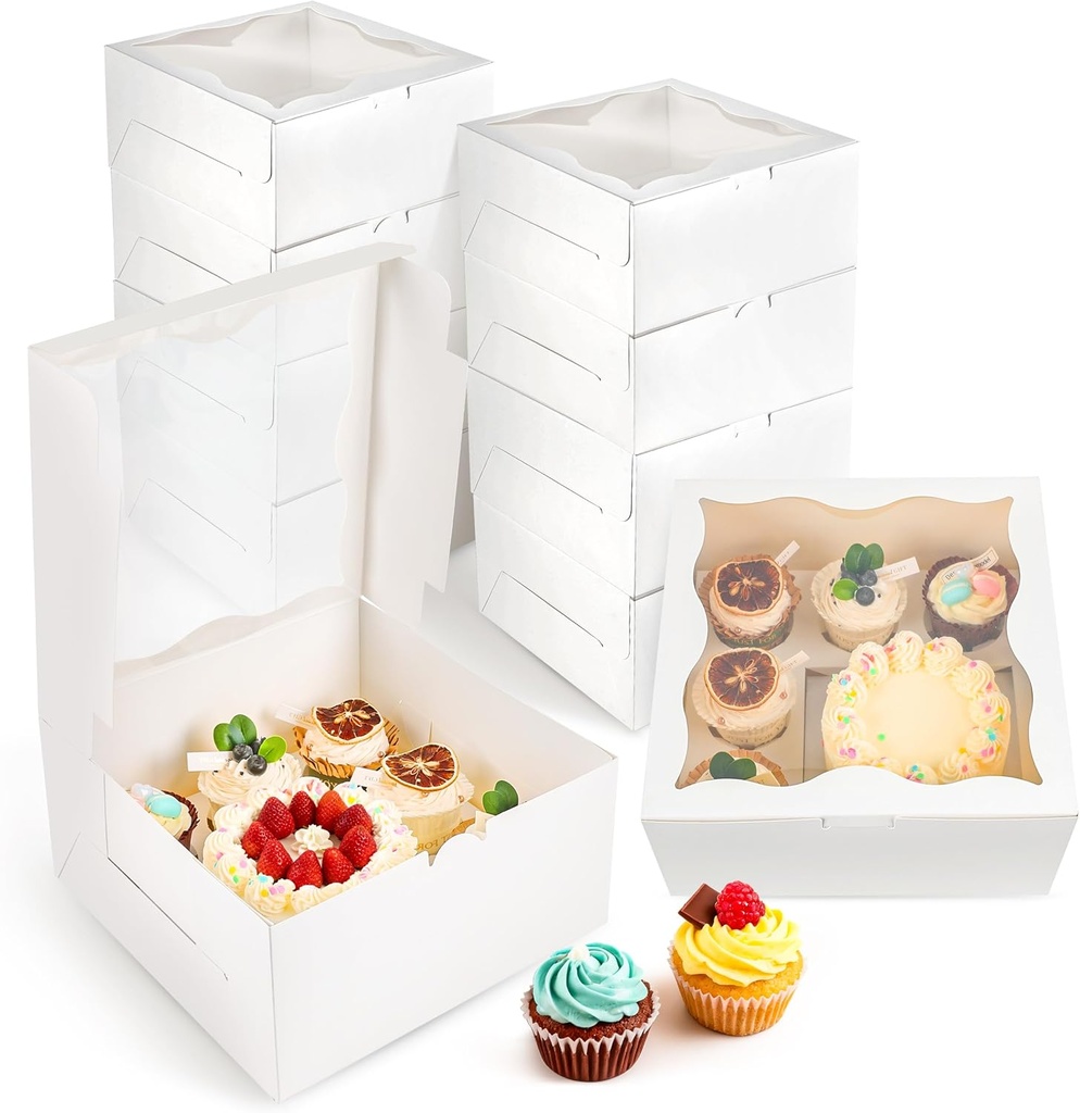 4 Packs 1+5 Bento Cake and Cupcake Box Bento Box with Clear Window Fit 5 Cupcakes and 1 Mini Cake for Packaging Gift Baked Goods