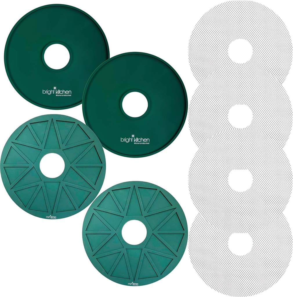 2 Fruit Leather Silicone Dehydrator Sheets with EDGES - NON-Toxic for Nesco Round Dehydrators Lip Mold Hold Batter Liquid Fruit Roll Up Fruit Leather Circle ReUsable Flexible Non Stick