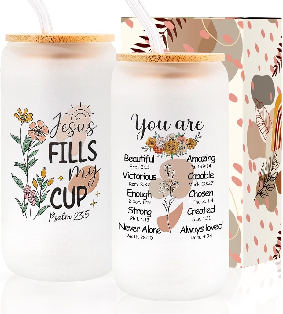 Christian Gifts for Women - Religious Gifts for Women - Birthday, Mothers Day, Christmas Gift Ideas for Ladies, Friends - Inspirational Jesus Catholic Spiritual Gift - 16 Oz Can Glass