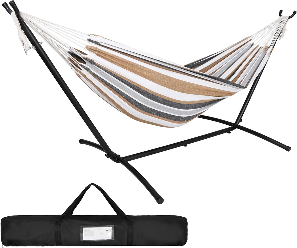 SUPER DEAL Portable 2 Person Hammock with 9FT Hammock Stand, 620 LBS Capacity Adjustable Hammock Bed with Space Saving Carrying Case Included for Camping Garden Backyard Patio Indoor Outdoor