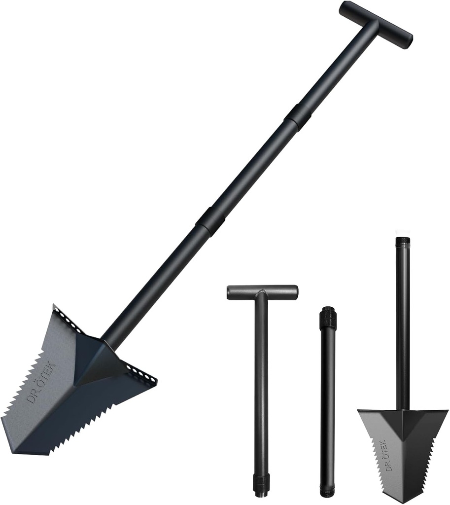 DR.ÖTEK Spade Shovel, Heavy Duty Digging Tool T Handle, Serrated Blade, Root Cutter with Long Short Handle, Garden Spade for Metal Detecting, Transplanting, Trenching, 31 & 45 Inches, 4.5 Pounds