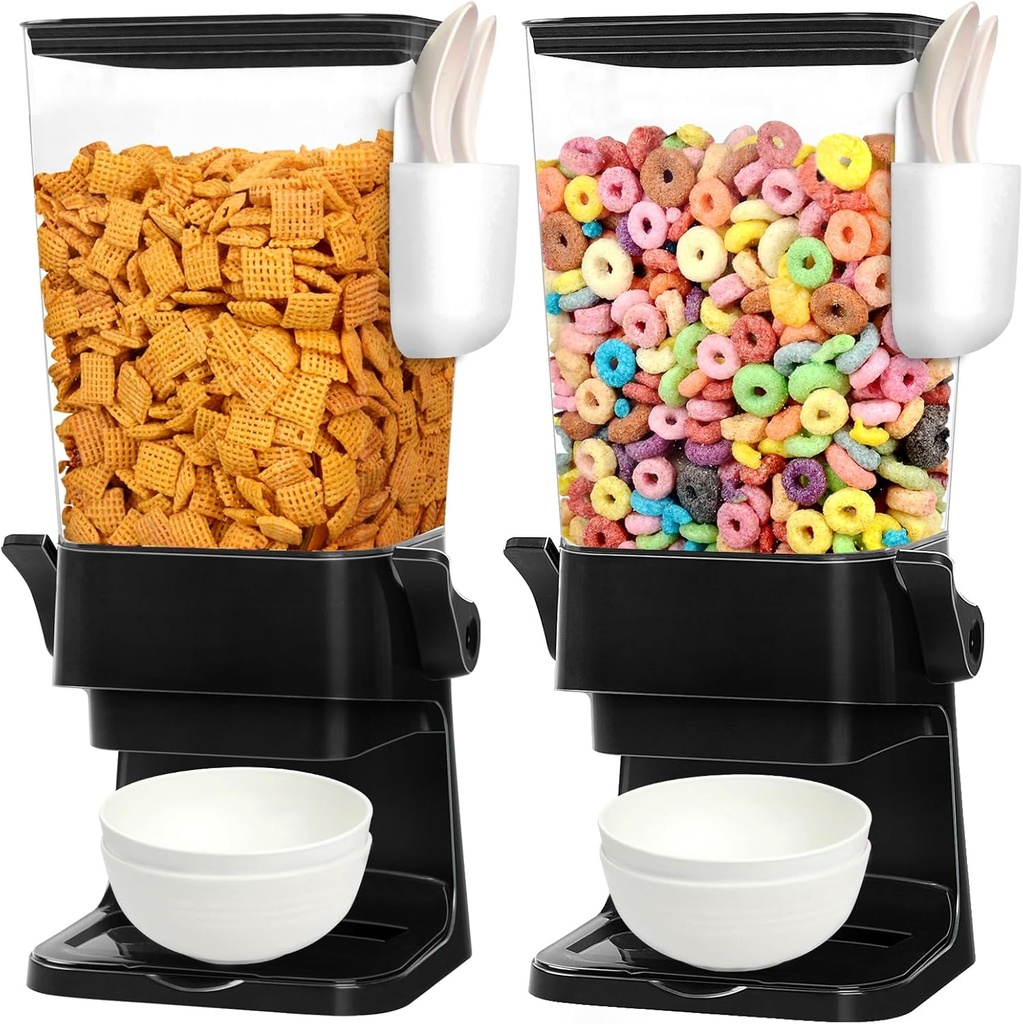 Cereal Dispenser Countertop with 4 Pack Bowls and Spoons 5.5 Qt Large Cereal Storage Container Holder for Pantry Dry Food Nut Dispenser Snack Candy Organizer Kitchen Organization for Oatmeal Granola