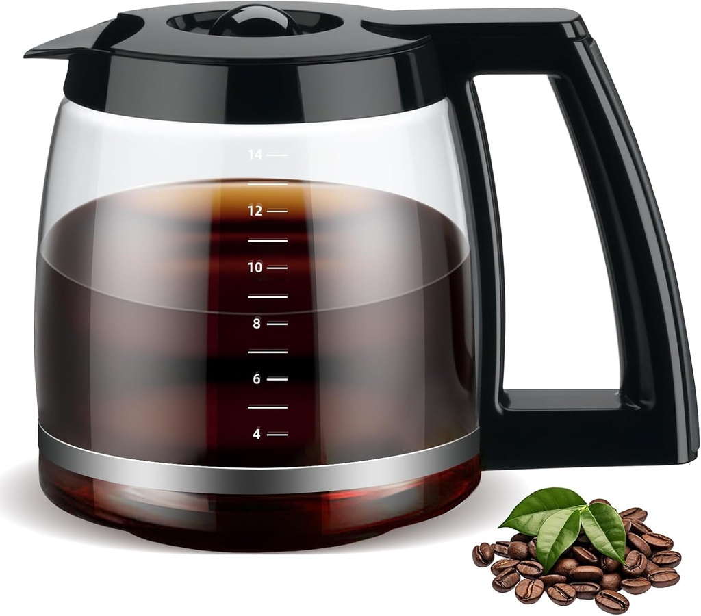 Ugotit 14 Cup Coffee Carafe Replacement Compatible with Cuisinart Coffee Maker Models DCC-3200, DCC-3200P1, DCC-2200, DCC-2600, DCC-2800, CBC-7000PCFR and DCC-2200RC, Glass Coffee Pot with Lid