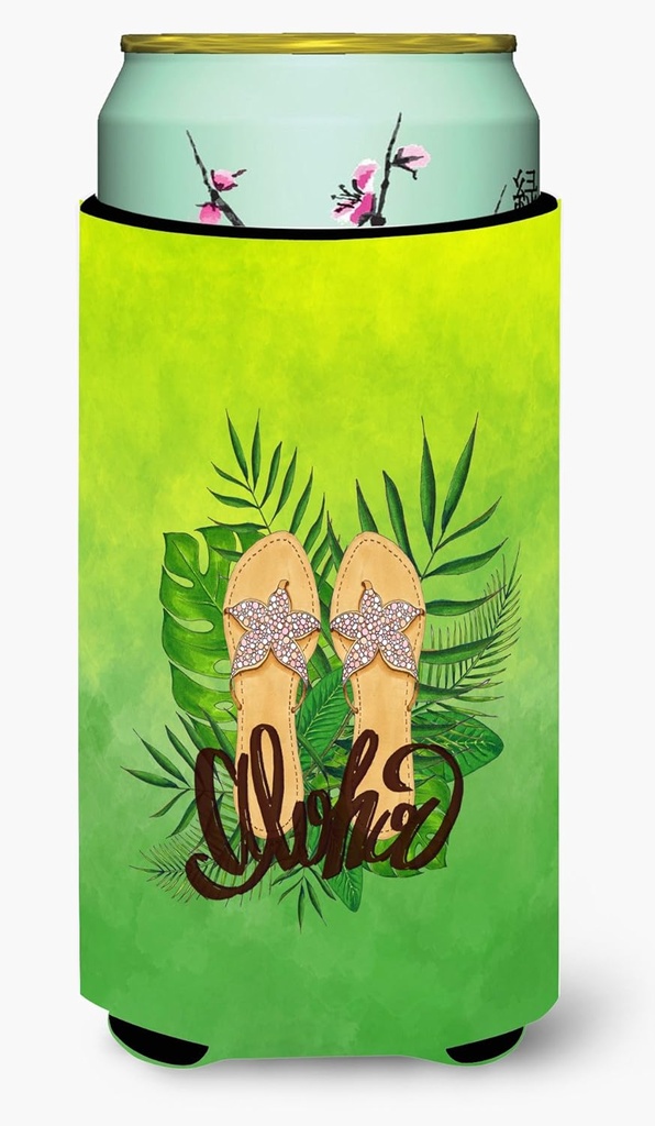 Caroline's Treasures BB7449TBC Aloha Flip Flops Tall Boy Hugger Can Cooler Sleeve Hugger Machine Washable Drink Sleeve Hugger Collapsible Insulator Beverage Insulated Holder