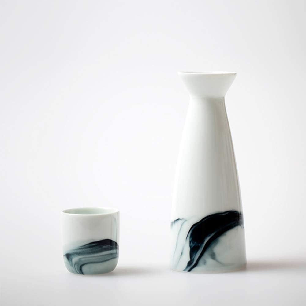 Sake Cup Set Sake Set Japanese 5 Piece Sake Serving Set, White Landscape Painting, for Cold/Warm/Hot Sake/Shochu/Tea, Best Gift Sake Pot Set