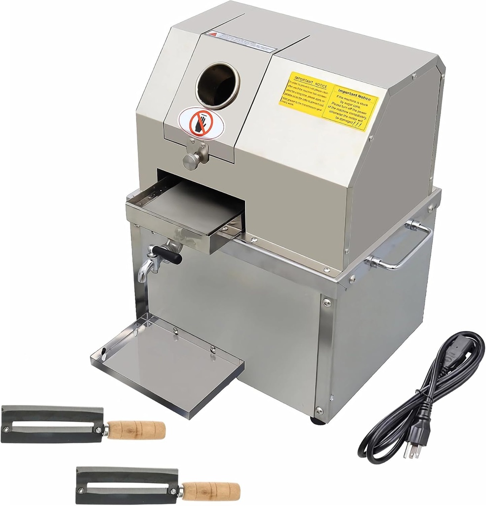 TECHTONGDA Electric Sugar Cane Juicer Machine, 3 Stainless Steel Rollers Sugarcane Press, Sugarcane Juice Extractor Squeezer with Openable Top Cover, 110V Sweet Sorghum Juice Extractor Pressing