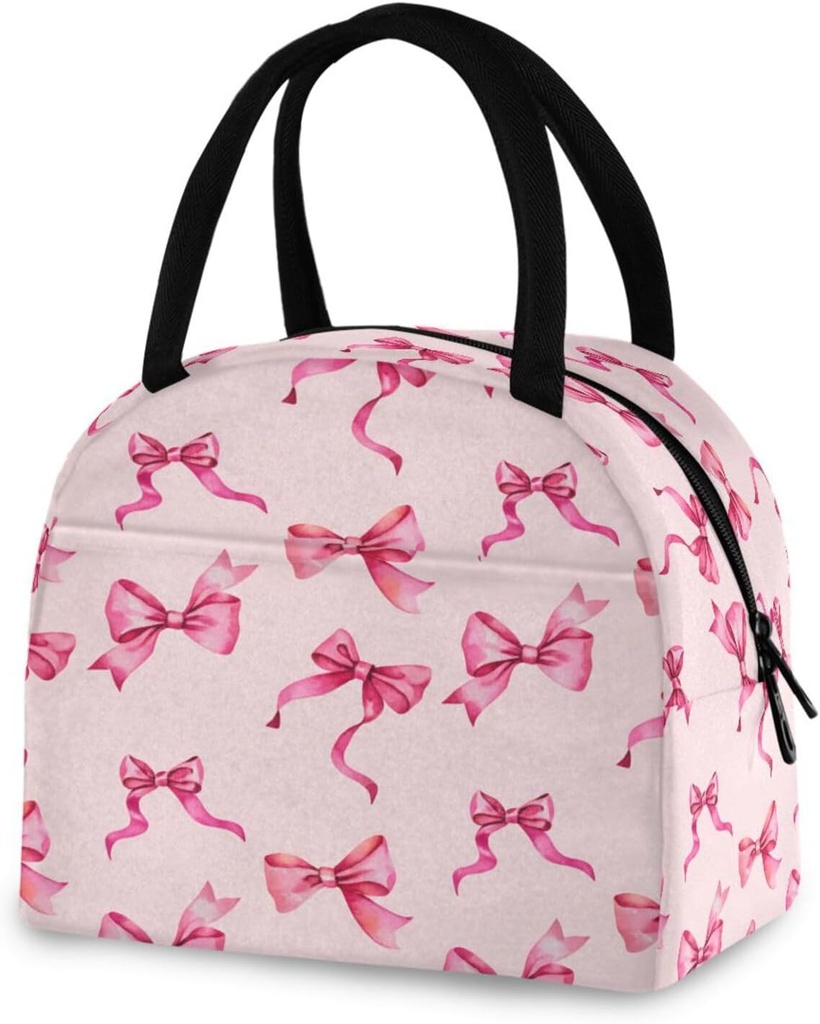 Pink Bows Insulated Lunch Bag for Women & Men - Waterproof Reusable Cooler Tote for Work, Picnic, Beach or Travel Lunch Box#557