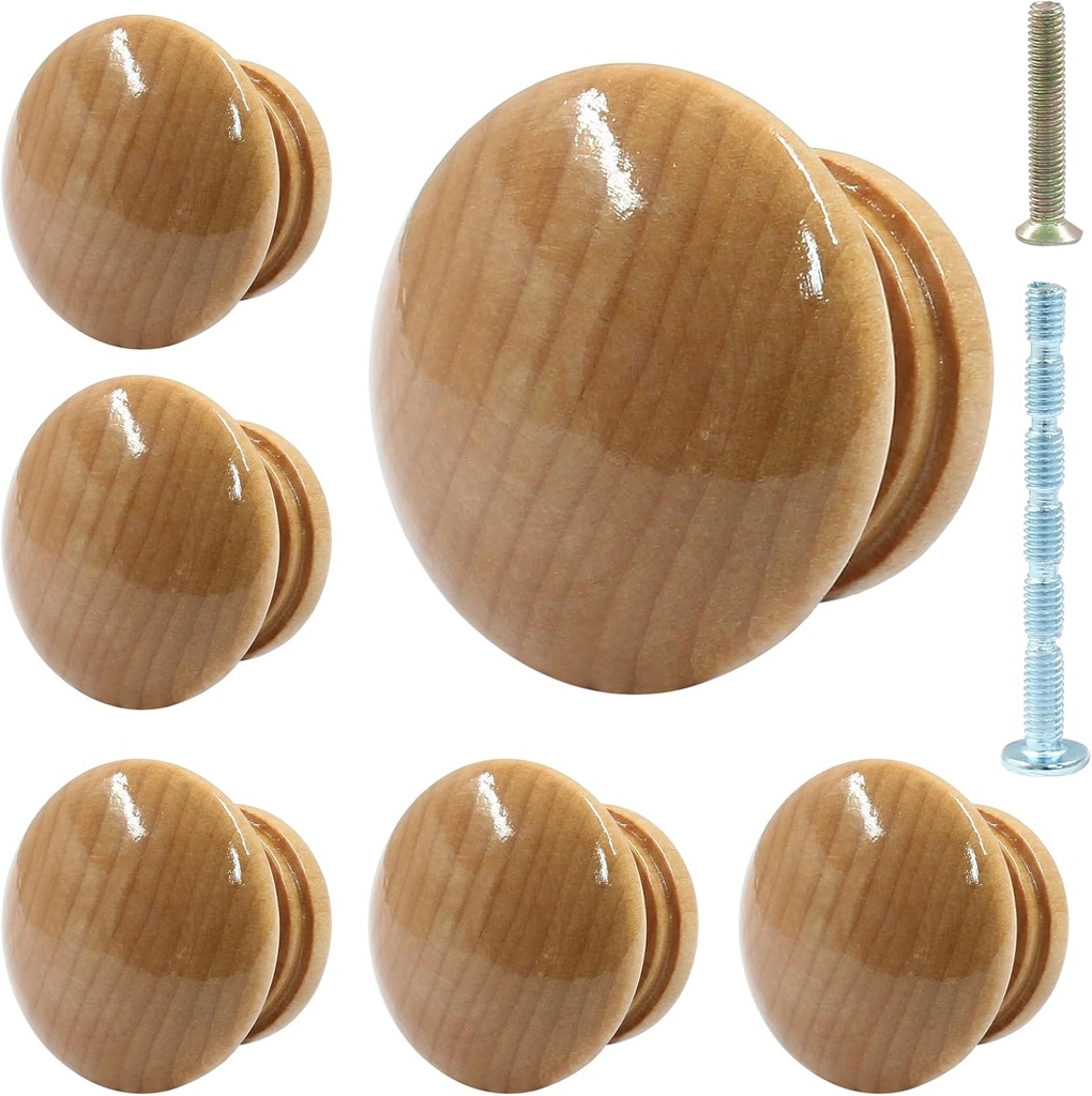Piutouyar Wood Dresser Knobs, Mushroom Shape Wooden Drawer Pulls - 6 Pcs Round Cabinet Knobs for Kitchen, Wardrobe, Cupboard, Drawer, Dresser, Cabinet