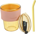 Amosfun Glass Cup Straw and Lid Insulated Tumbler Juice Milk Tea Water Mug Beverage Cup for Home