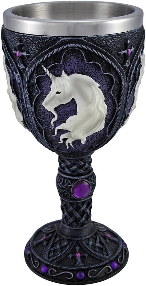 Black and Purple Celtic Goblet with White Unicorn Head