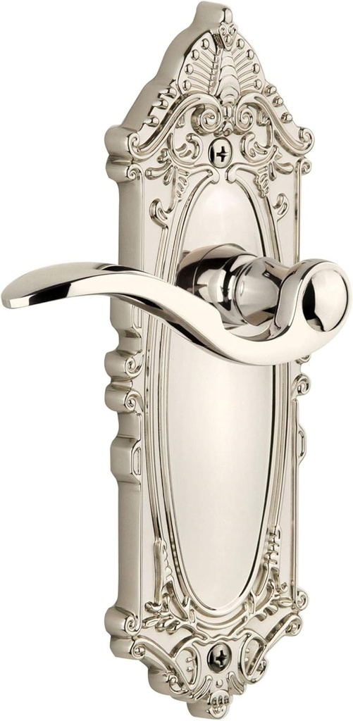 Grandeur GVCBEL_PRV_234 Grande Victorian Solid Brass Rose Right Handed Privacy Door Lever Set with Bellagio Lever and 2-3/4" Backset - Polished Nickel