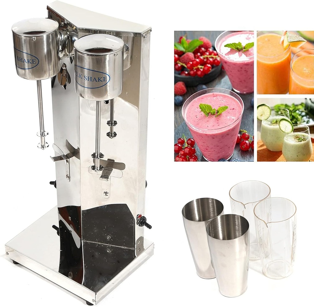 Milkshake Machine, Electric Milkshake Maker Machine Commercial Double Head Milkshake Ice Cream Mixer Stainless Steel Drink Mixer 2 Gears with Drawing Cup 110V 60Hz