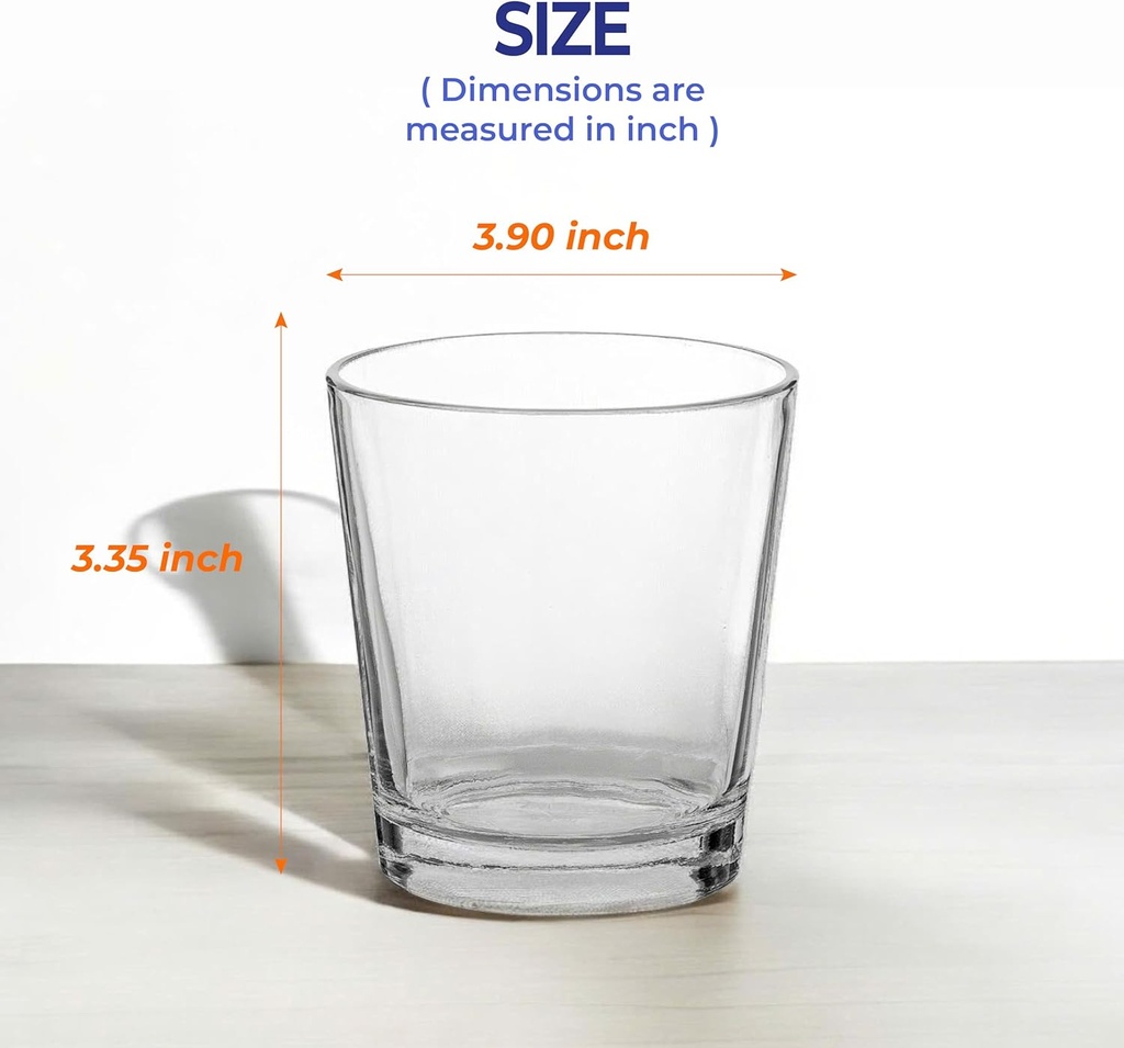 12.85 oz Highball Glasses, 6pc Water Glasses Drinking Set Thick Heavy Base, Glassware for Mojito, Juice, Milk, Mixed Drink|Dishwasher Safe