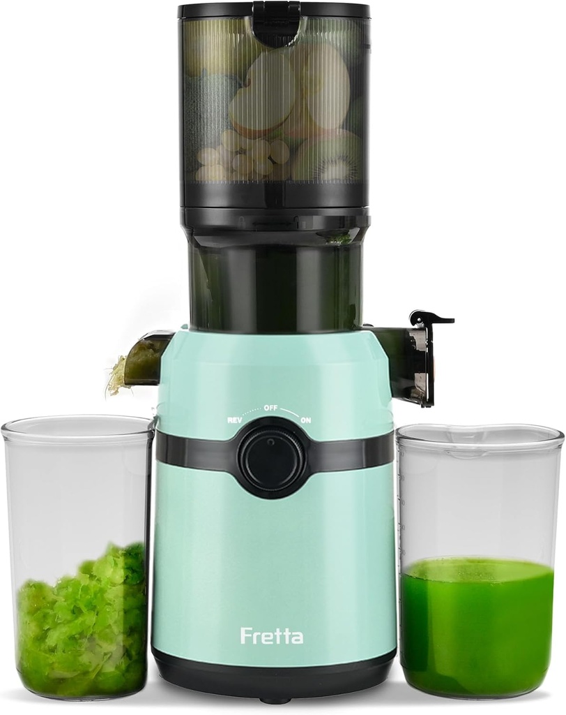 Cold Press Juicer Machines,Fretta Slow Masticating Juicer Machines with 4.25" Large Feed Chute,Fit Whole Fruits & Vegetables Easy Clean Self Feeding,High Juice Yield,BPA Free (Blue)