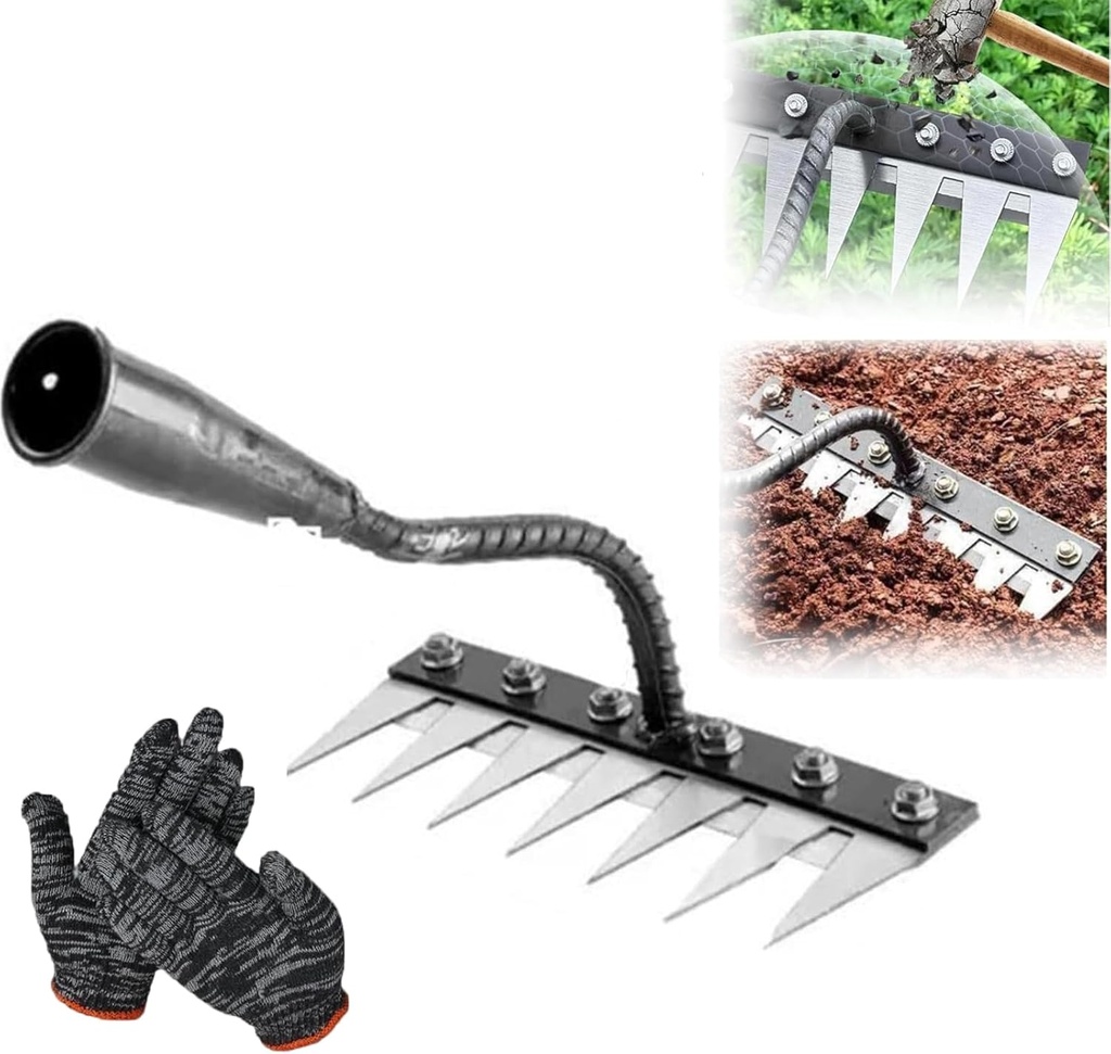 Iron Rake for Gardening and Weeding, Iron Rake 2.0 - Gardenia Iron Weeding Rakes, 5/6/7/8 Teeth Carbon Steel Garden Weeding Rakes, Gardening Hand Weeder Tools (7Teeth)