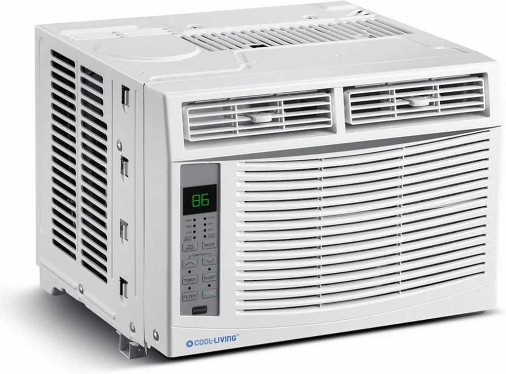 Cool-Living 6,000 BTU Window Mount Room Air Conditioner with Installation Kit and Remote Control, Cools Rooms Up To 250 Square Feet, White